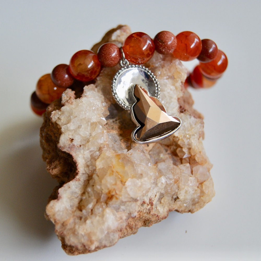 Buddha Fire Agate Goldstone Mala Bracelet